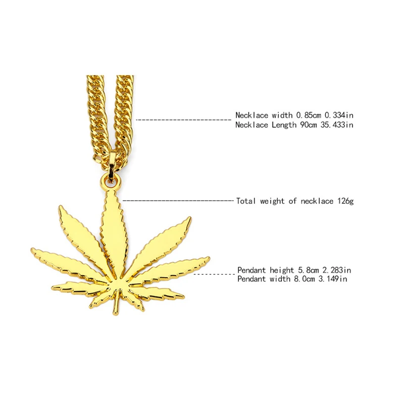 Brand Fashion Men Hemp Leaf Pendant Necklace Iced Out HipHop Gold Silver Color Long Statement Rapper Cuban Chains | Украшения и