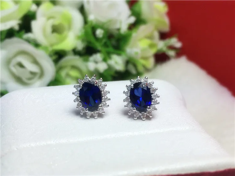 Настоящее золото сапфир Серьги Jewelry 2ct/кусок Овальный Серьги с драгоценными камнями Овальный Сапфир Стад девушка Обручение 14 К белого золота