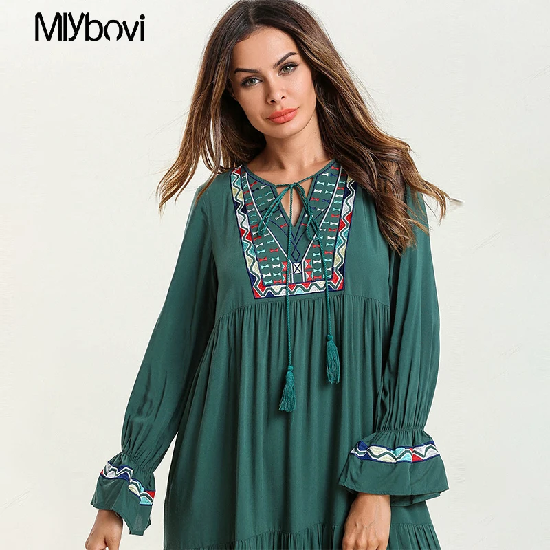 Abayas для женщин большие размеры костюмы 4XL Длинные Зеленые вышивка Макси