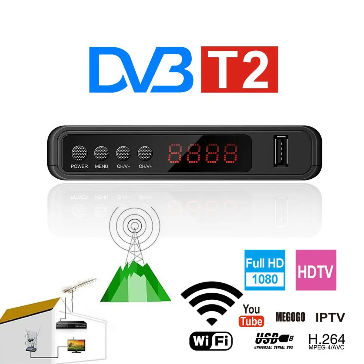 LEORY USB2.0 HDMI спутниковый ТВ приемник тюнер мини DVBT2 ТВ приемник Wifi Full-HD 1080P Dvb-t2 тюнер ТВ коробка с антенной