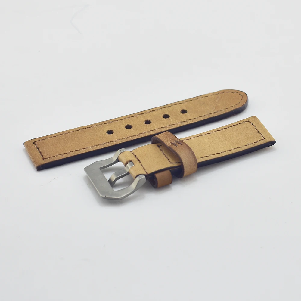 KZfashion Leather Strap Handmade cream color 21mm Vintage pattern Watch Band Watchband | Наручные часы