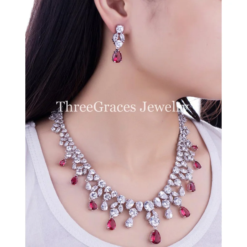 

ThreeGraces Luxury Design White Gold Color Bridal Anniversary Jewelry Sets With Yellow Pear Shape Cubic Zirconia Crystal JS104