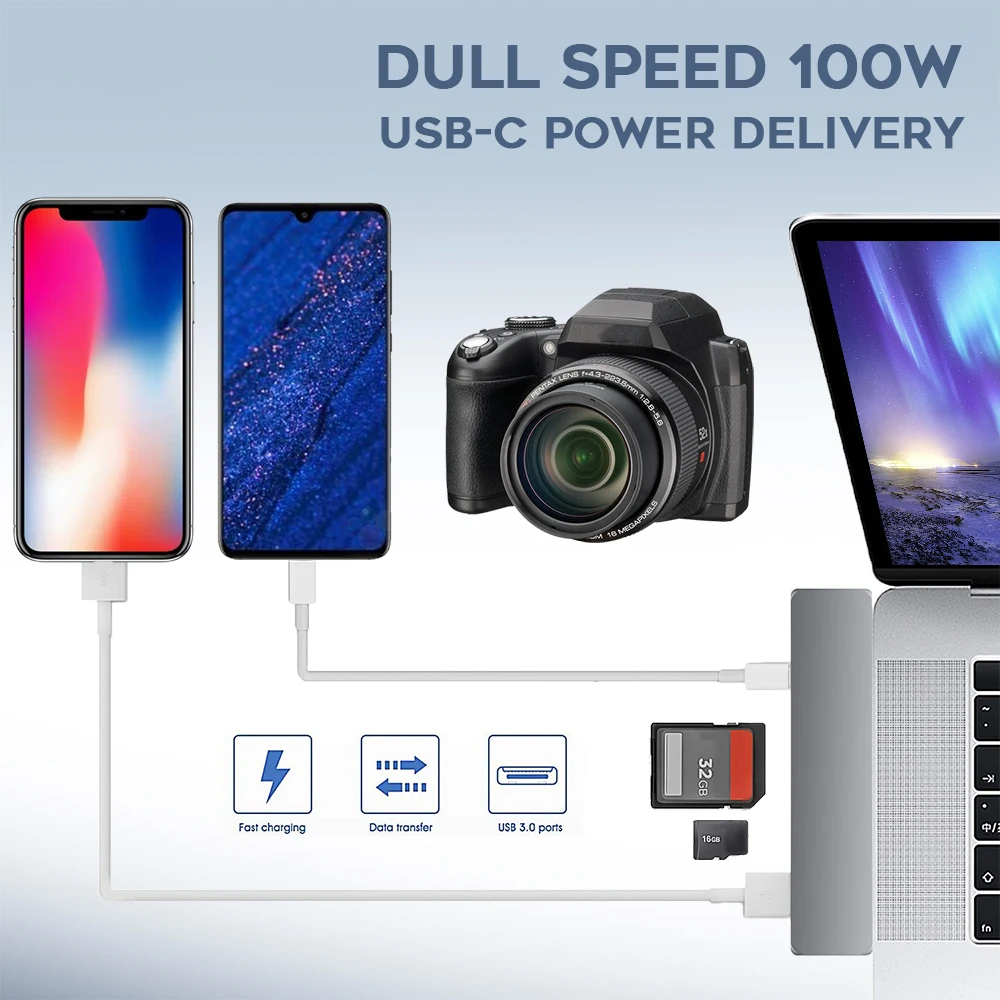 USB 3,1 type-C концентратор к HDMI адаптер 4K Thunderbolt 2 USB C концентратор с 3,0 TF SD ридер слот PD зарядное устройство для MacBook Pro/Air