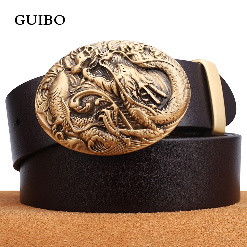 GUIBO Корова Натуральная кожа Мужская гладкая пряжка для ремня аксессуары