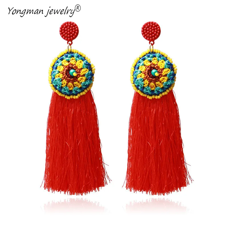 YONGMAN ювелирные изделия Новая мода Boho Этническая бахрома серьги шарики смолы