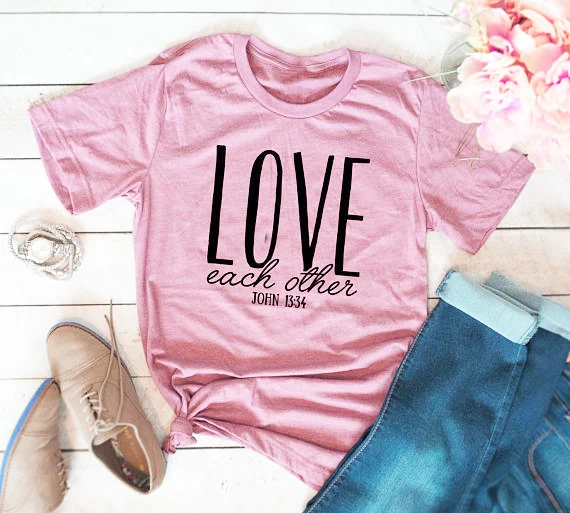 Женские футболки с надписью Love Each Other женские John 13:34 летние модные смешные со