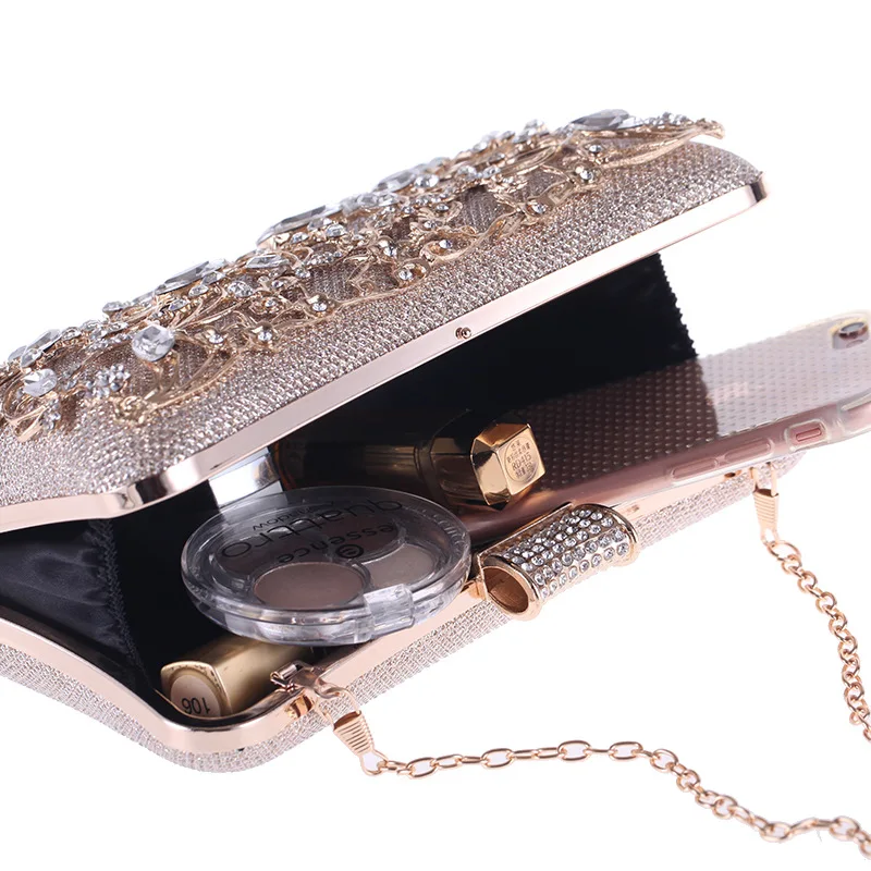 Women Handbags Party Chains Bag Designer Hollow Out Diamond Floral Evening Clutch Purse Dress Day Clutches Schoudertas Dames | Багаж и
