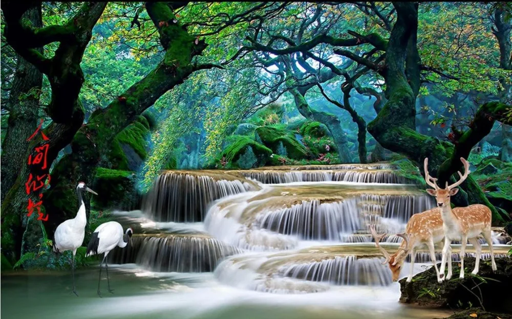 Пользовательские 3d обои для гостиной лес водопад человеческая сказочная земля