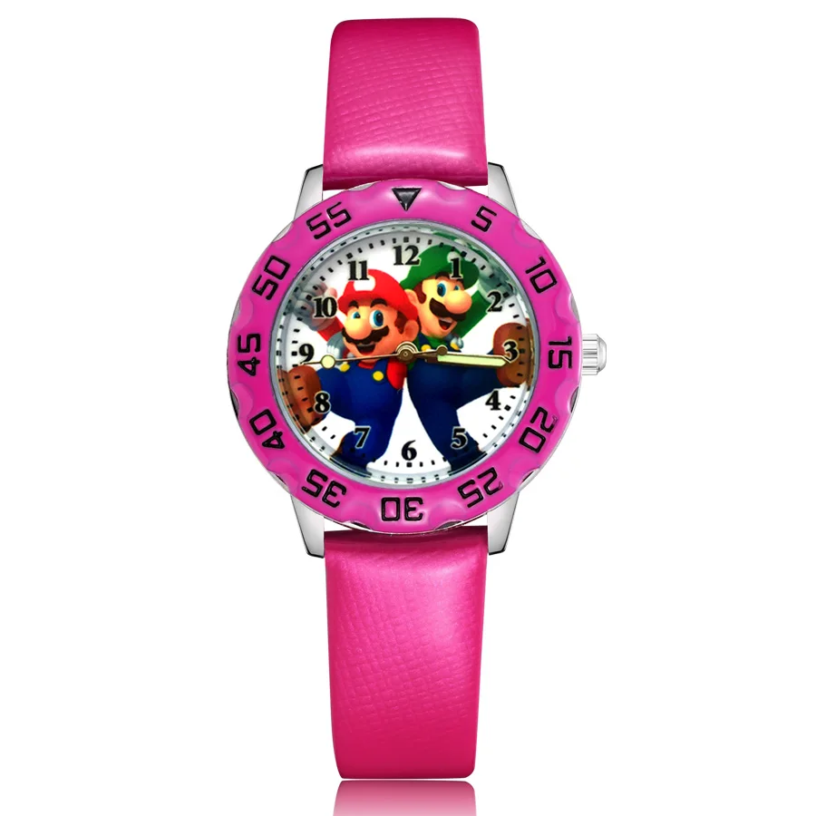 Модные милые детские часы в стиле Марио кварцевые кожаные Наручные для