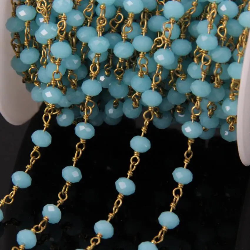 5 метров небесно голубые стеклянные прозрачные бусины Четки стиль цепи граненые