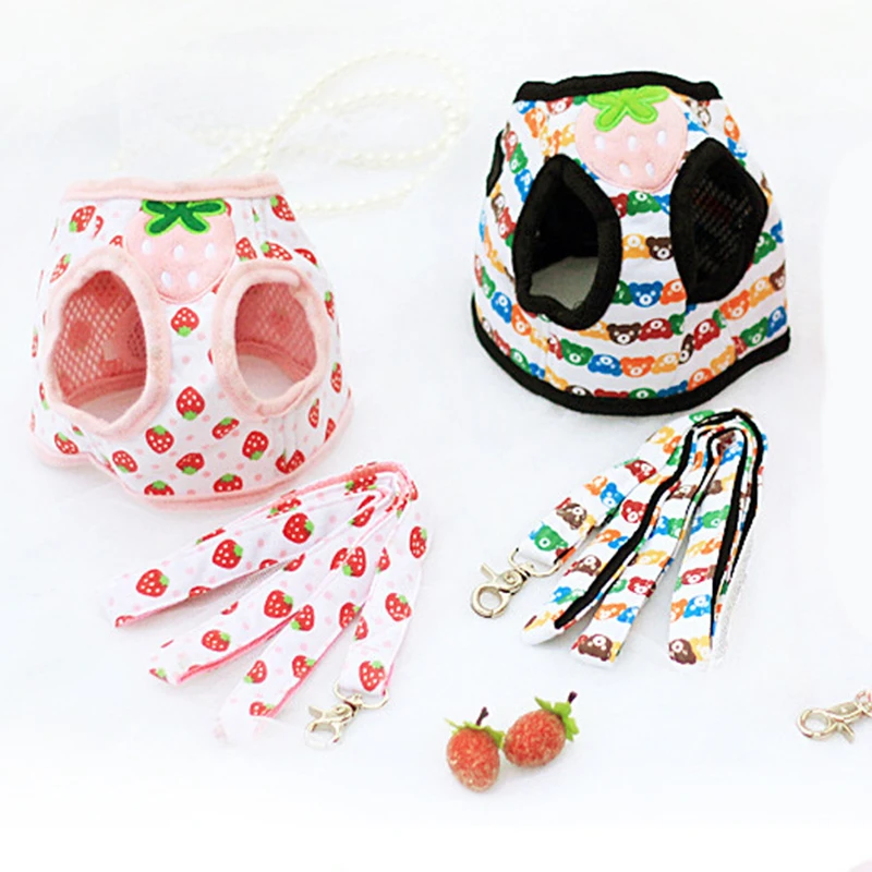 

Pet Dog Vest Harnesses Cute Strawberry Bear Small Dogs Harness Puppy Cat Collar Pets Chest Strap Leash Set Dog Harnesses