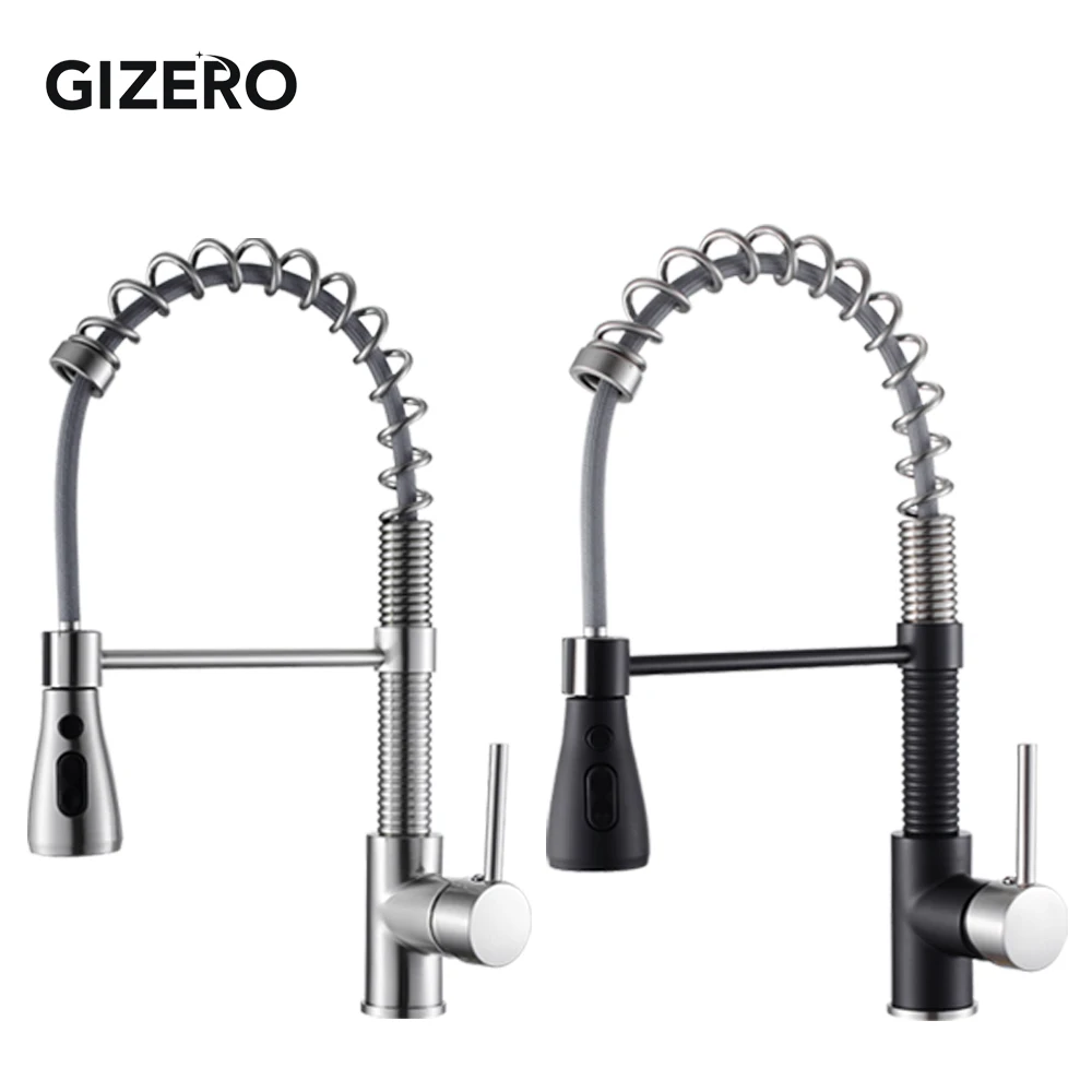 

GIZERO Spring Pull Down Kitchen Faucet Dual Spouts 360 Swivel Handheld Shower Kitchen Mixer Crane Hot Cold 2 Outlet Spring Taps