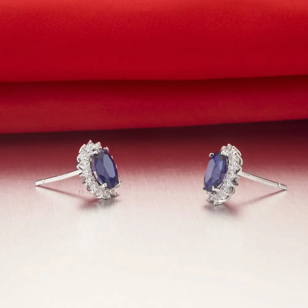 Серьги с синими алмазами 1. 5CT/шт. овальные серьги пусеты искусственным сапфиром