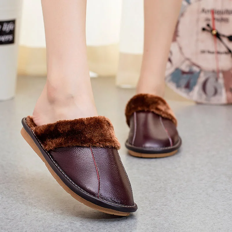 Тапочки BeckyWalk из натуральной кожи для мужчин и женщин домашние тапочки