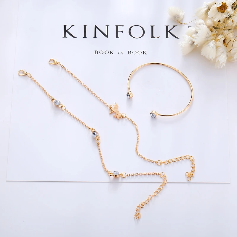 3 шт./компл. Новые Модные Простые Сплав Кристалл Многослойные Единорог Золотые