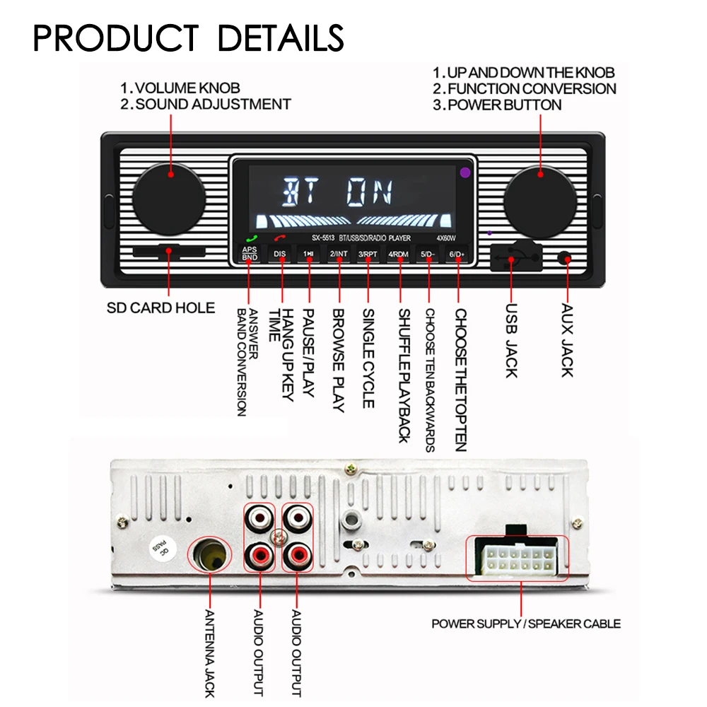 Onever Bluetooth 2 0 автомобильный стерео аудио 1DIN плеер In-Dash FM MP3 радио гарнитура с AUX-IN SD USB