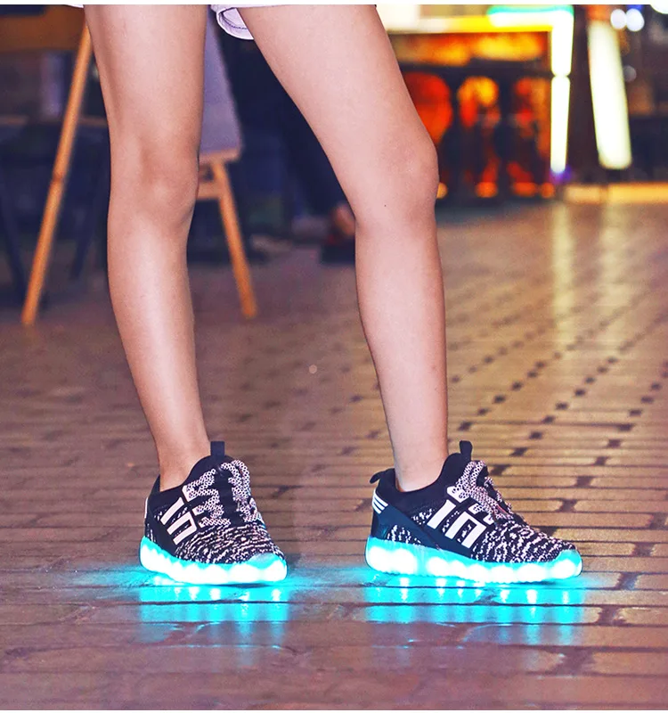 7ipupas Blue Canvas Kids Led Shoe With Usb Charging Glowing Sneakers 11 Color Soles Led Luminous Sneakers Light Up Children Shoe