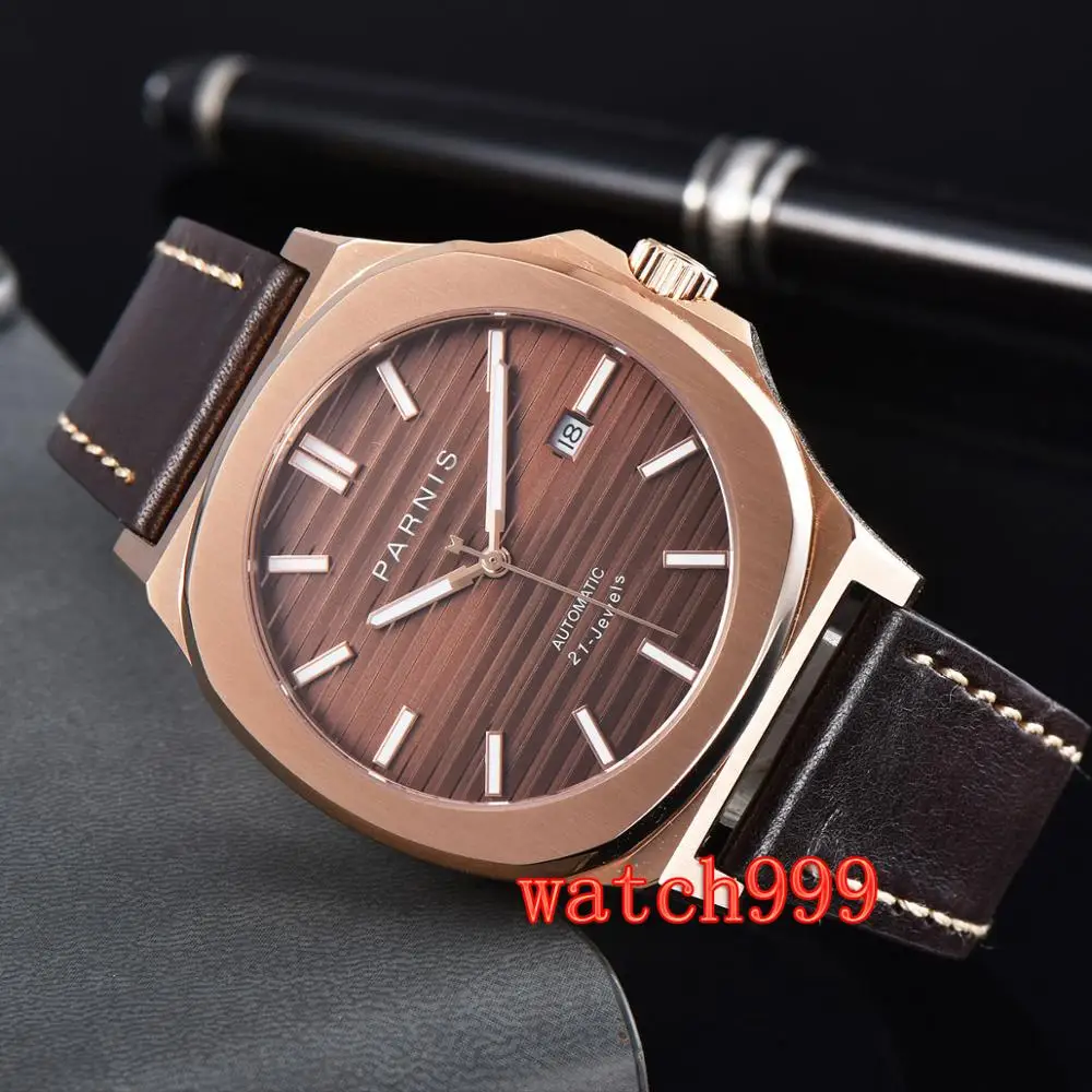 Мужские механические часы с сапфировым стеклом и кожаным ремешком 45 мм|Мужские