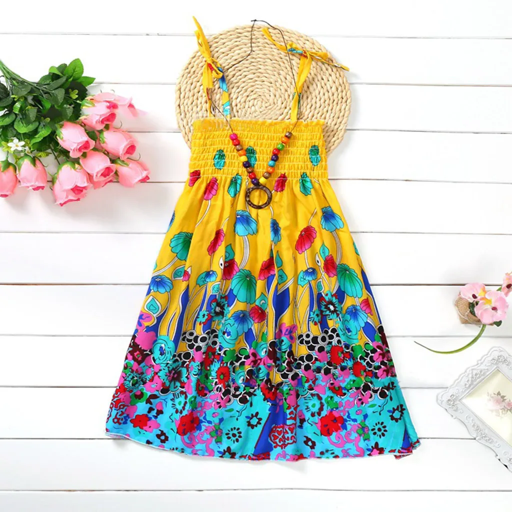 SAGACE Bohemian Dress Girl Kids Summer Toddler Baby Girls Sleeveless Floral Print Princess Flower Dresses Braces Sundress | Детская