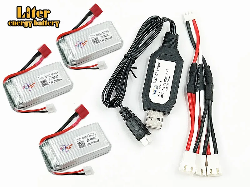 3 шт. 7 4 В 1600 мАч Lipo батарея с USB зарядным устройством для FT009 RC лодки 12428 25c 903462 2S JST SM T