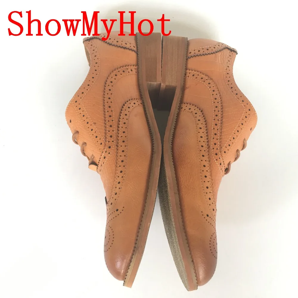 Showmyhot Демисезонный Баллок вечерние и свадебные Мужские модельные туфли Лоферы Кружево повседневная обувь на шнуровке мужские резные Британский ботинки в стиле ретро