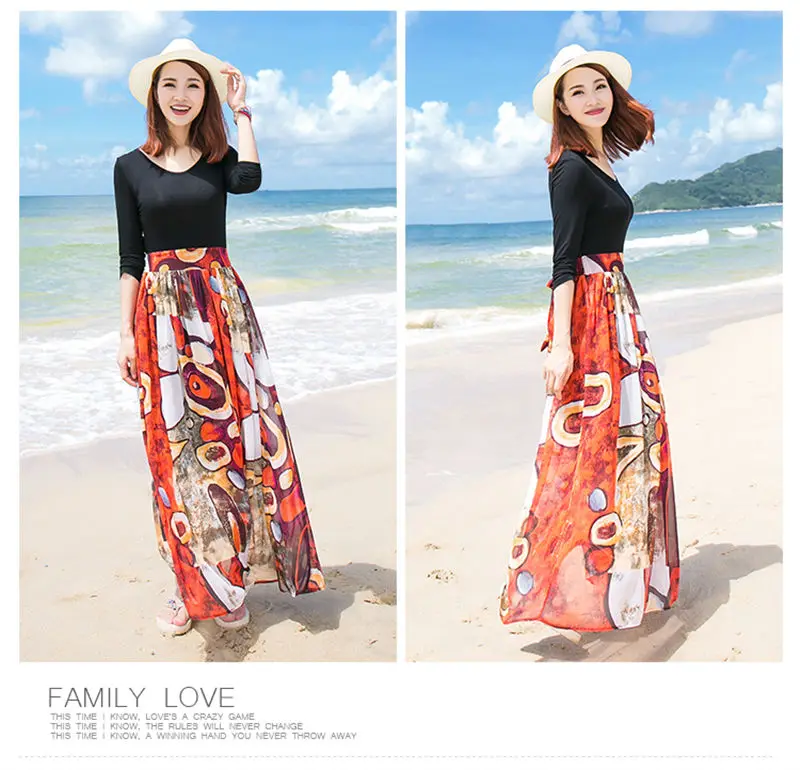 2017 платья для мамы и дочки богемные Семейные комплекты с длинными рукавами