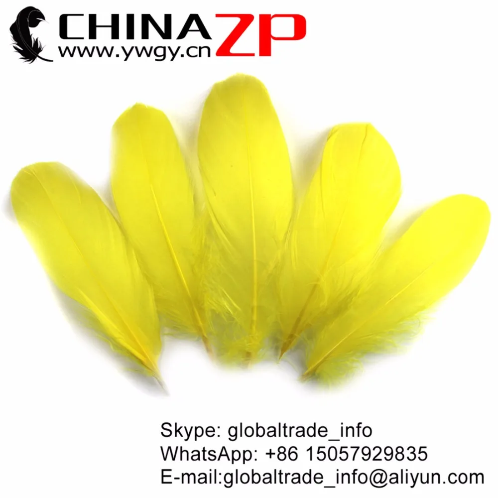 

CHINAZP Bulk Wholesale 200 pcs/lot Size 4"-8" Selected Prime Quality Dyed Yellow Goose Nageoires Soft Feathers for Costumes