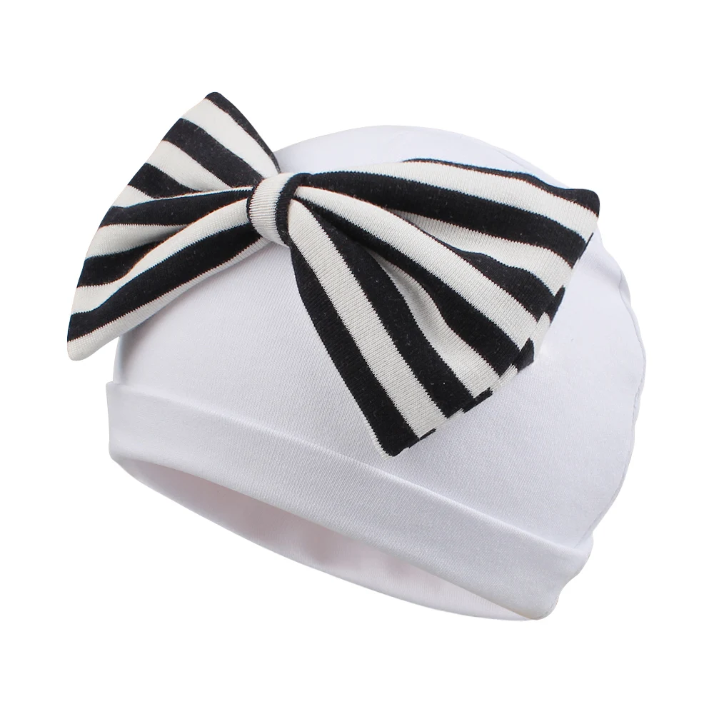 Белая детская шапочка с большим бантом для новорожденных мальчиков и девочек