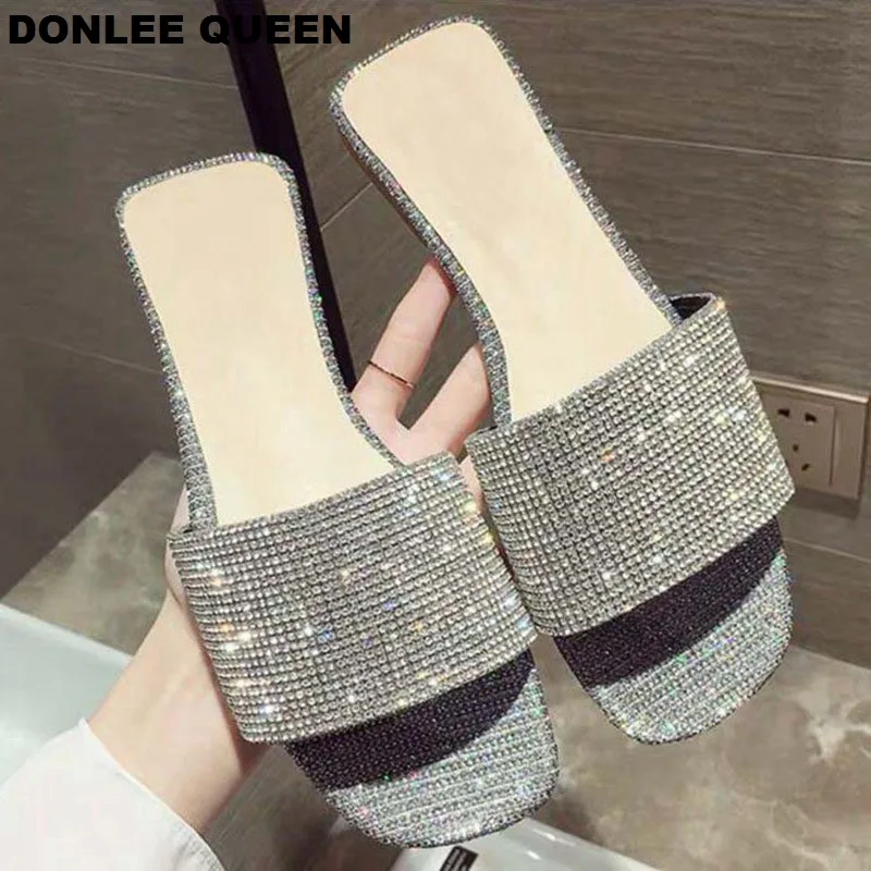 DONLEE QUEEN/женские шлепанцы со стразами Вьетнамки Летняя обувь женские Стразы для