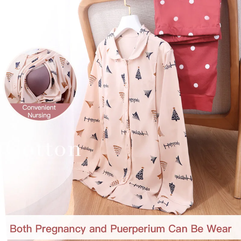 1189 pink set YATEMAO, новинка, Пижама для беременных, пижама для кормящих мам, набор, одежда для сна, для дома, женская одежда для кормящих матерей, пижамный комплект с длинным рукавом - Цвет: 1189 pink set
