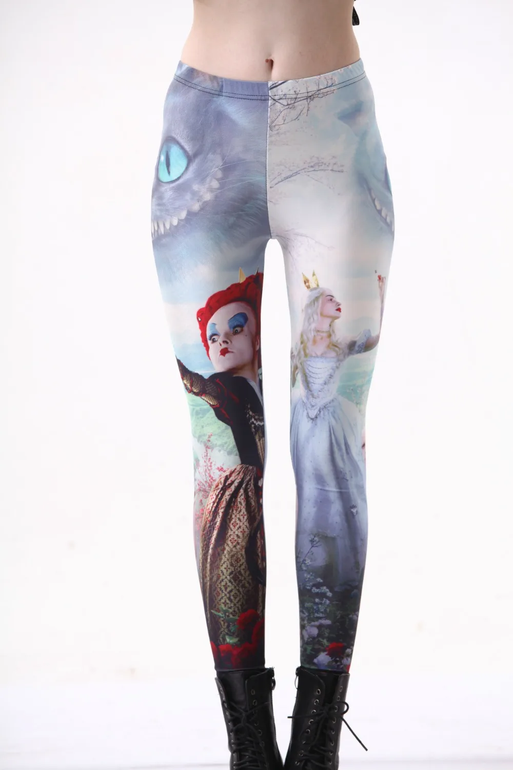 

Fashion Women Red & White Queen Print Leggings Slim Fit Thin Elastic Polyester Cos Party Pants Casual Trousers Drop Shipping