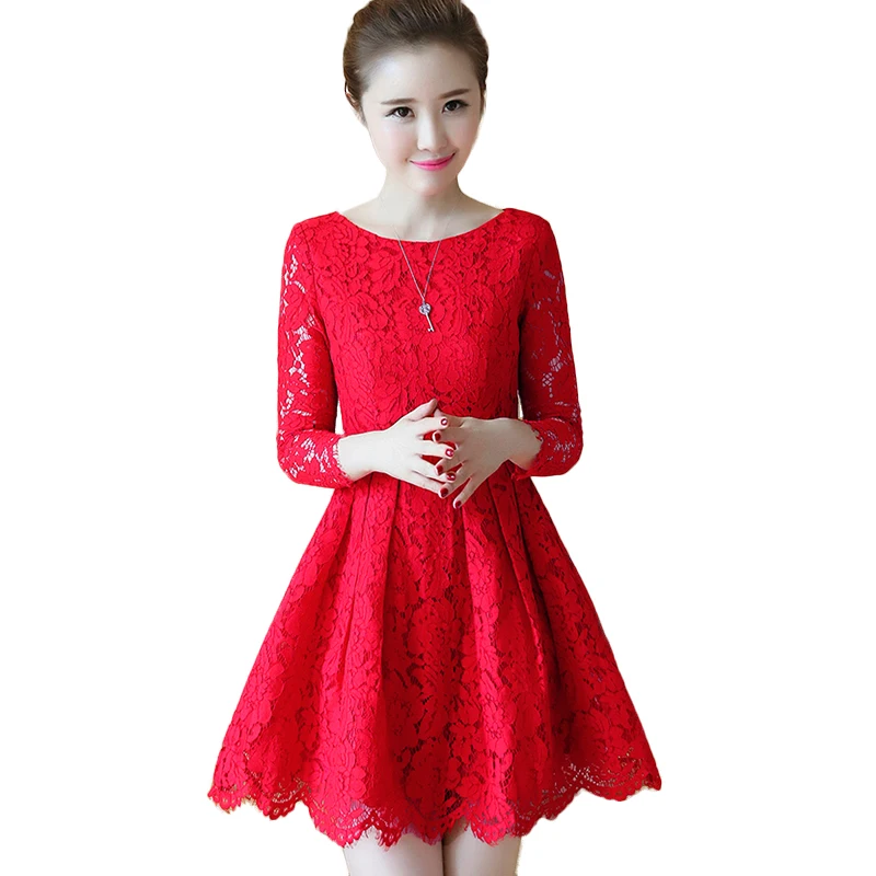 Женское кружевное платье с круглым вырезом длинным рукавом|sexy party|lace dresslace dress women |