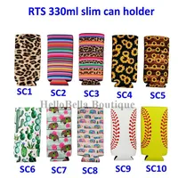 100Pcs Personalized Neoprene Can Cooler for 330ml Cheetah Slim Can Holder Sunflower Baseball Pattern Beer Soda Water Can Cover