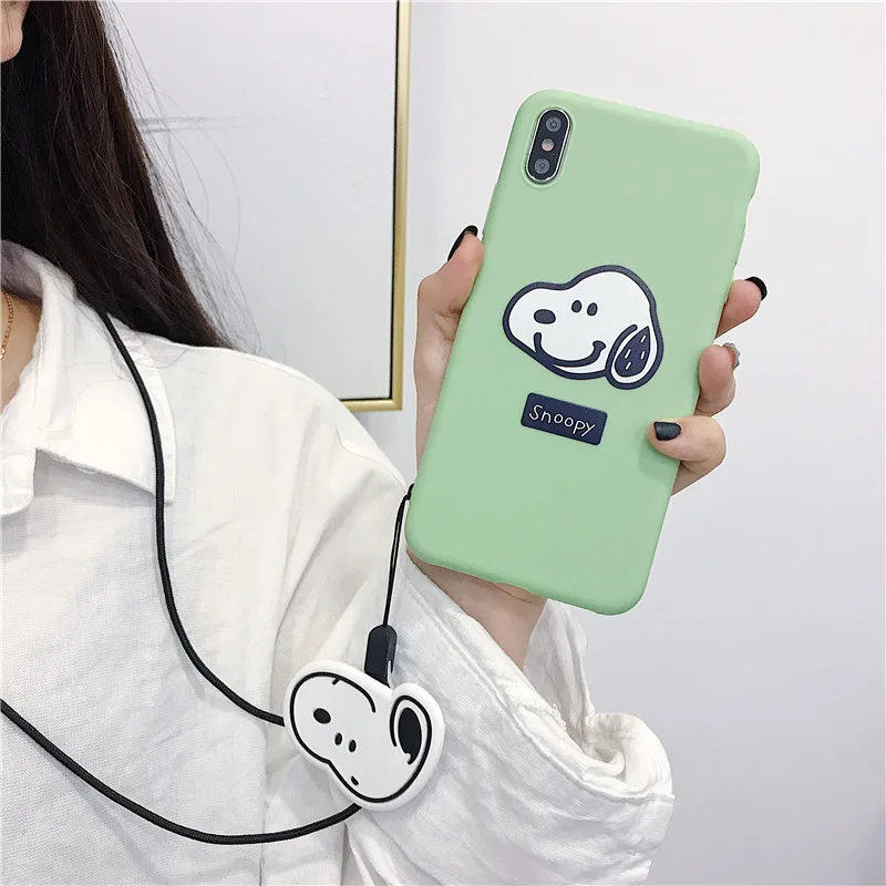Cute Cartoon Snoopys stand+Lanyard+Doll Phone Cases For iPhone XR XS MAX 7 6s TPU Back Cover X 8 Plus |