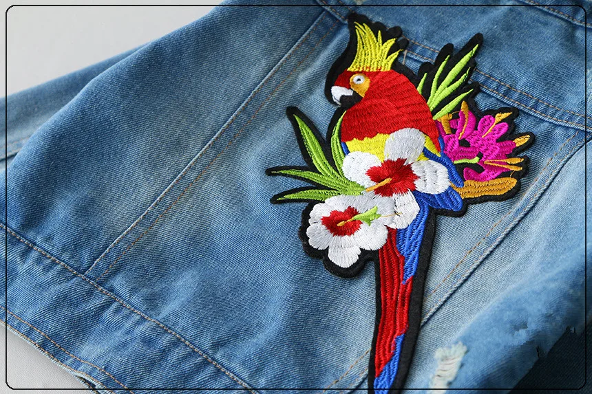 FORIDA ДЕТИ Мода Попугай Шаблон Девушки Короткая Куртка Джинсовая Куртки Дети