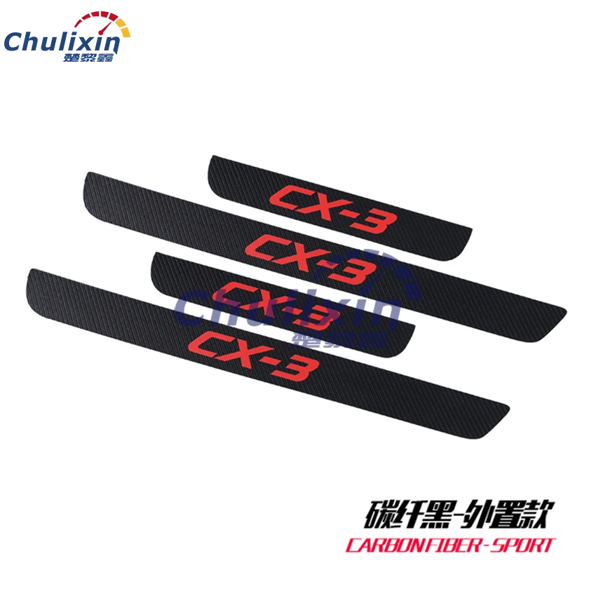 

car styling sticker carbon fiber grain 4pcs/lot PU leather door sill decorative cover for 2015 2016 2017 MAZDA CX-3 CX3 CX 3