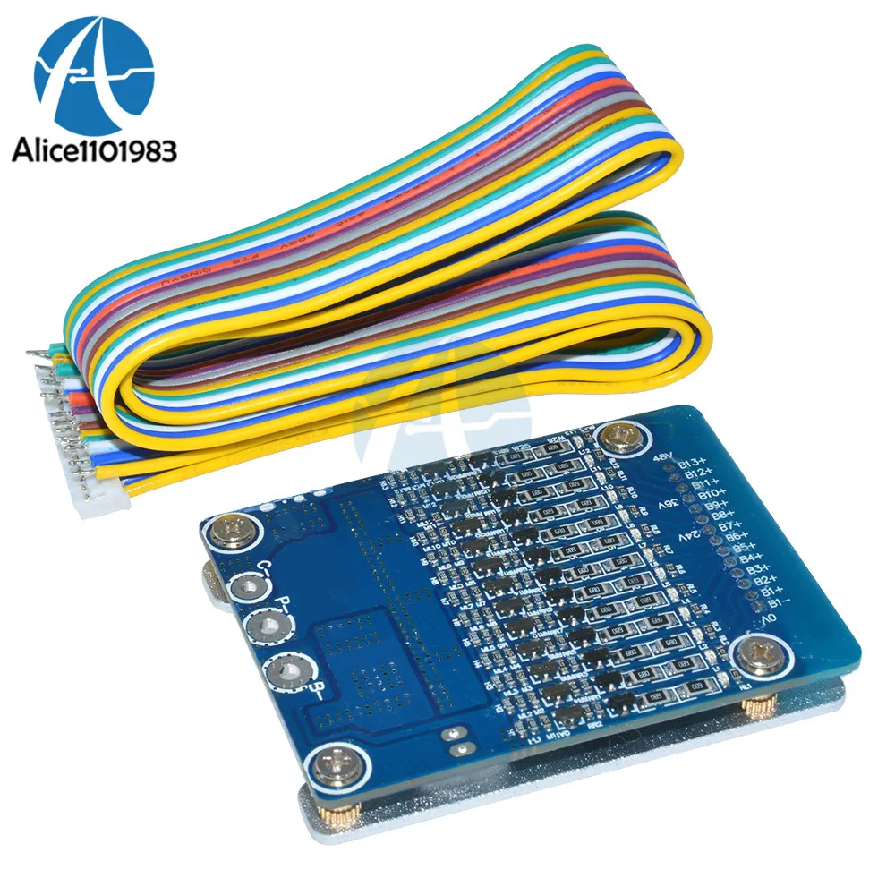 

13S 20A Li-ion Lithium Protection Board 48V 18650 Battery BMS Balance Cell Protection PCB Board Module With Cable