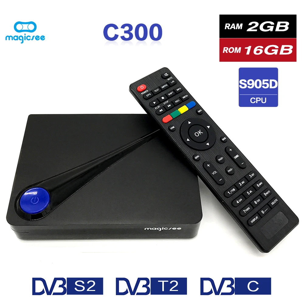 Magicsee C300 Amlogic S905D четырехъядерный 2 Гб 16 ТВ приставка DVB T2 S2 кабельная Android 7 1 4K смарт