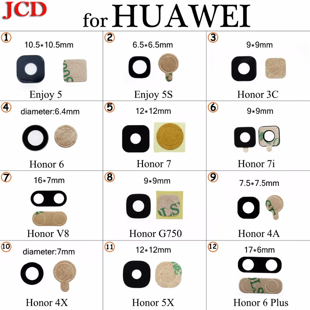 JCD Новая задняя камера стеклянный объектив с адгезивом для Huawei Honor 3C 4 4A 4X 5X 6 plus 7 7i V8