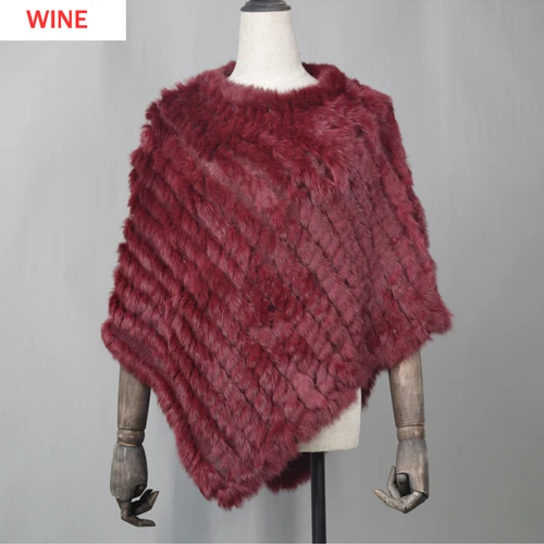 wine red Женское весенне-осеннее вязаное пончо из натурального кроличьего меха, шарфы из натурального кроличьего меха, шаль из пашмины, шарф из натурального кроличьего меха - Цвет: wine red