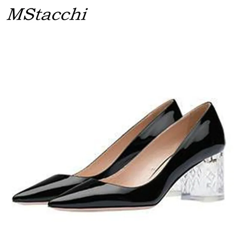 MStacchi/; летние женские туфли-лодочки; цвет черный, розовый; женские туфли из лакированной кожи с острым носком; женские прозрачные свадебные туфли с кристаллами