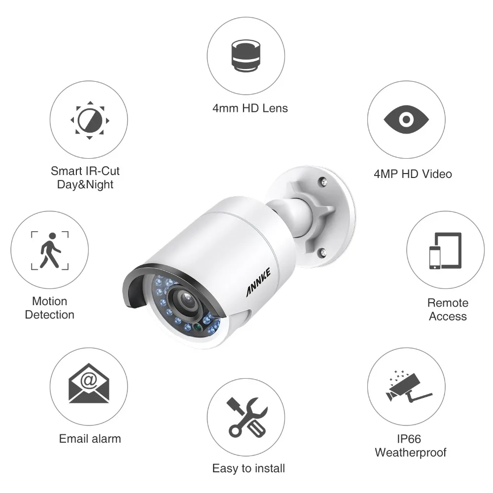 ANNKE 4MP HD POE безопасности Пуля IP камера 30 м ночное видение с IP66 Всепогодный