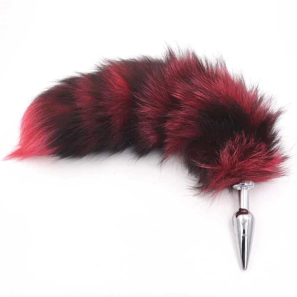 Красный и черный большой лисий хвост пушистая Анальная пробка секс-игрушки