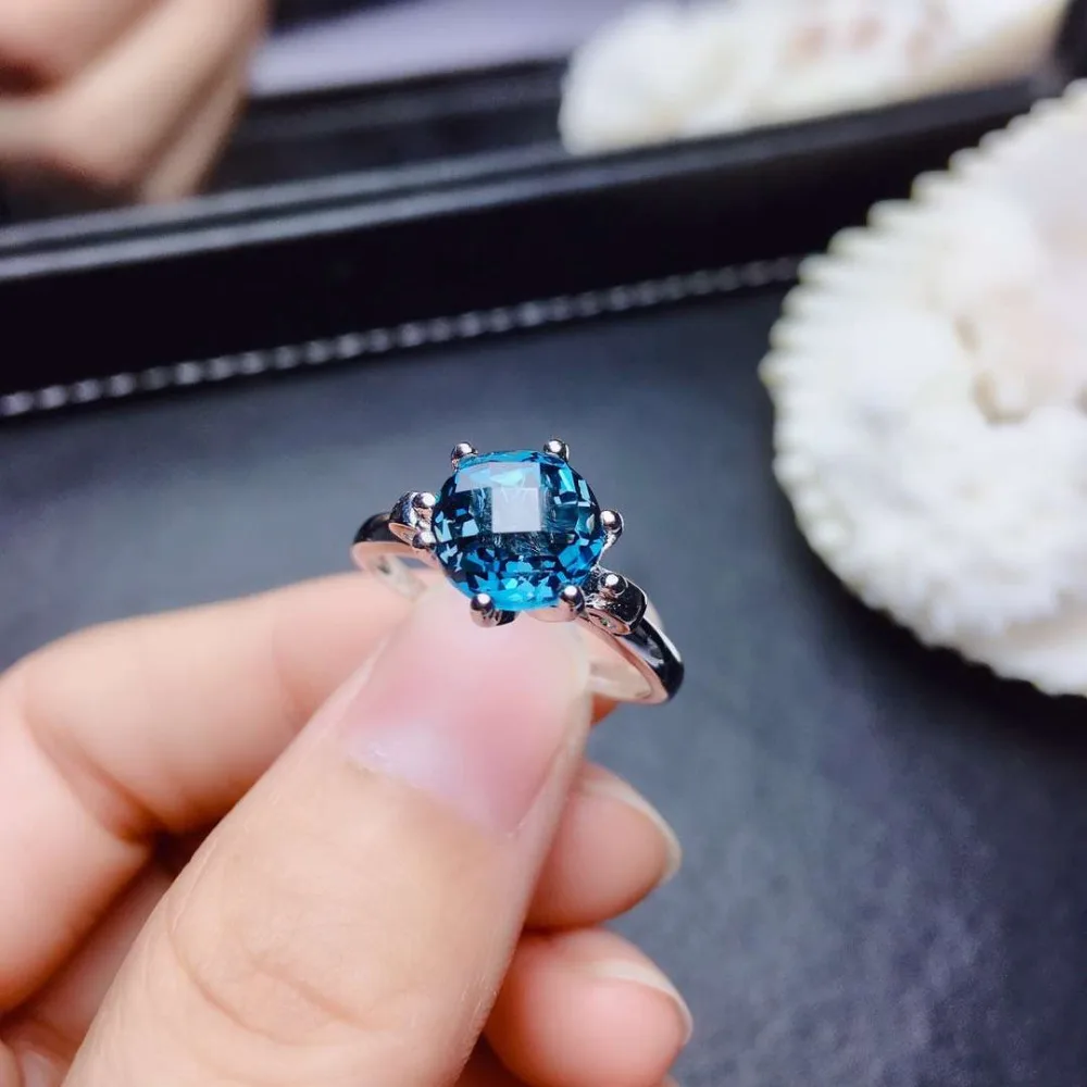 

Natural London blue topaz gem Ring Natural gemstone Ring S925 silver grace simple bowknot round women's girl party gift Jewelry