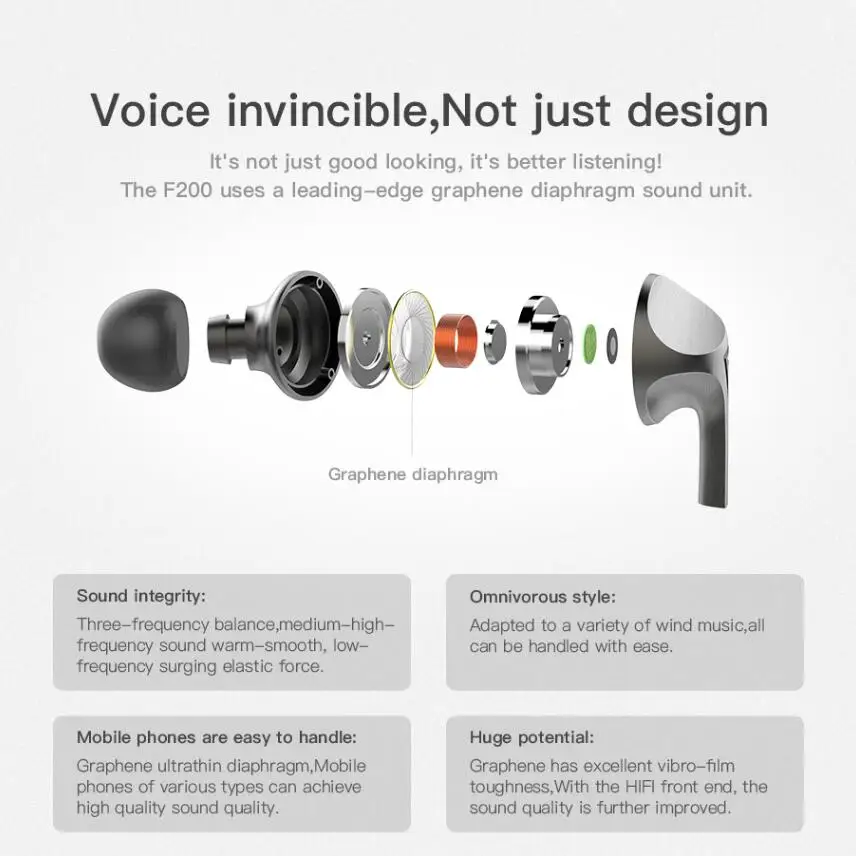Наушники AUGLAMOUR F200 In-Ear 10 мм Graphene Dynamic Drive HIFI DJ металлические наушники Сабвуфер