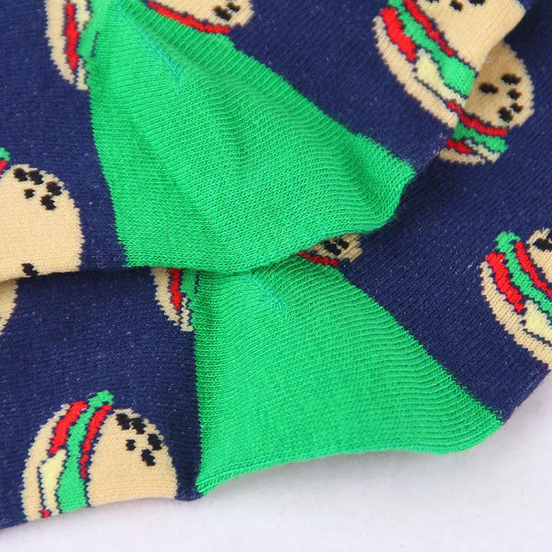Moda Mualaya, мужские смешные мужские носки, еда, яблоко, яйца, суши, гамбургер, Цветные счастливые носки, Calcetines Hombre, хлопковые мужские носки