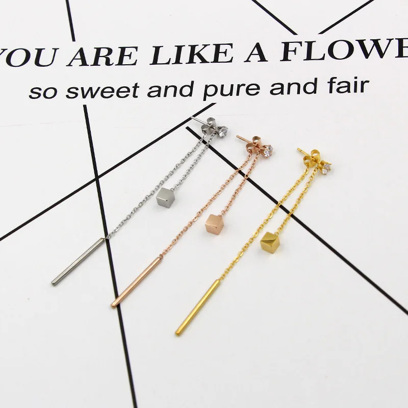 Модные длинные серьги подвески из нержавеющей стали с кисточками и кристаллами