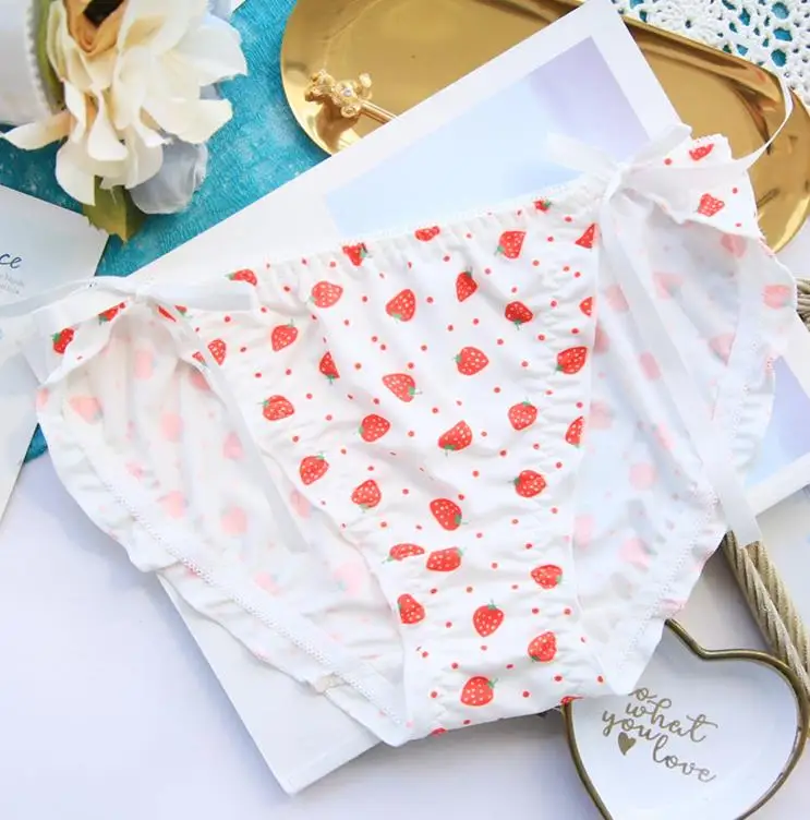 sweet strawberry milk silk low waist pants sexy lotus leaf majtki damskie perizoma figi seamless panties calzon | Женская одежда