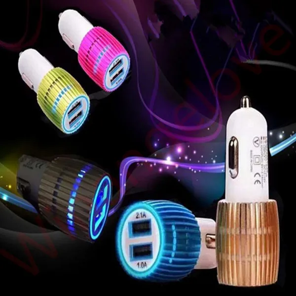 100 шт. автомобильное зарядное устройство с двумя usb-портами 2 порта синий