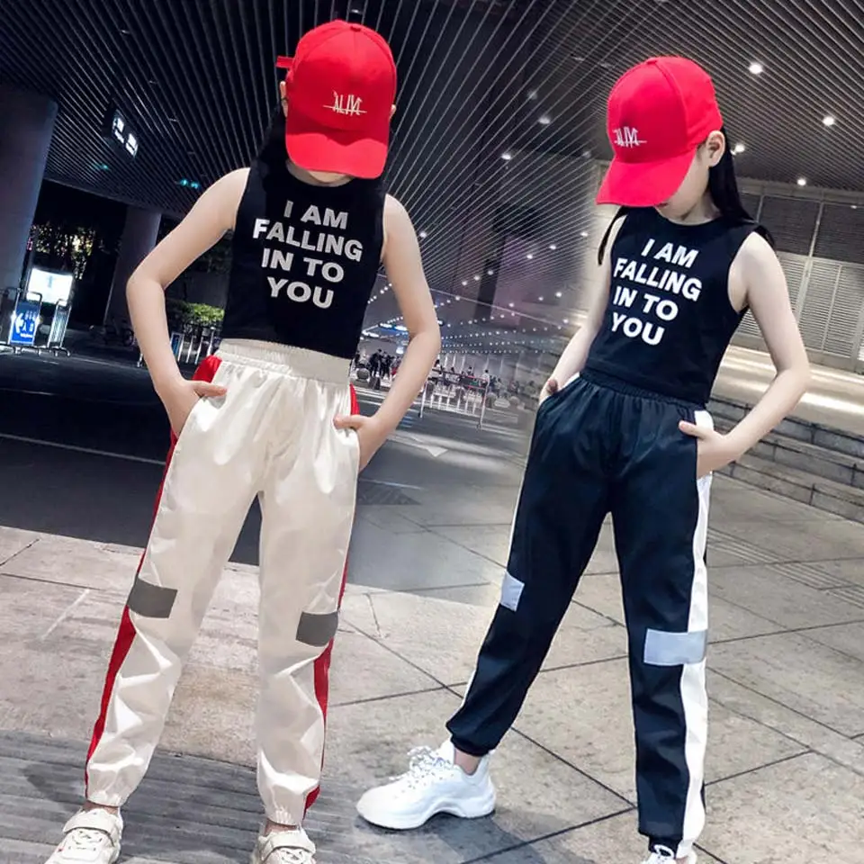 Kids Letter Crop Tank Tops Legging Two Pieces Set For Girls Summer Style Teenage Girl Hip Hop Clothing 10 12 14 16 Years | Детская